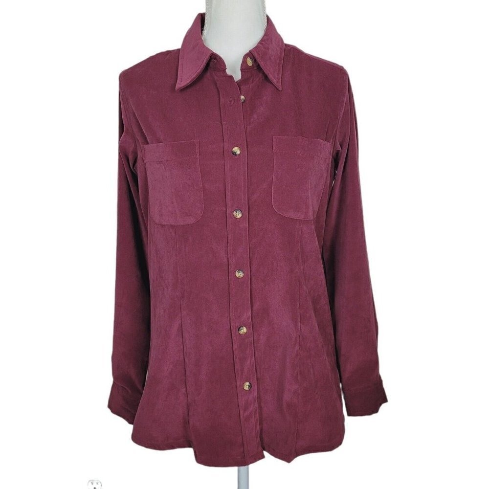 Vintage Sz Small Gloria Vanderbilt Casual Button Down Shirt Burgundy Microsuede